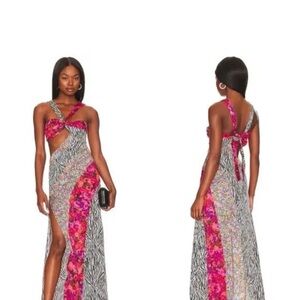 For Love And Lemons Pink and Black One Shoulder Dress